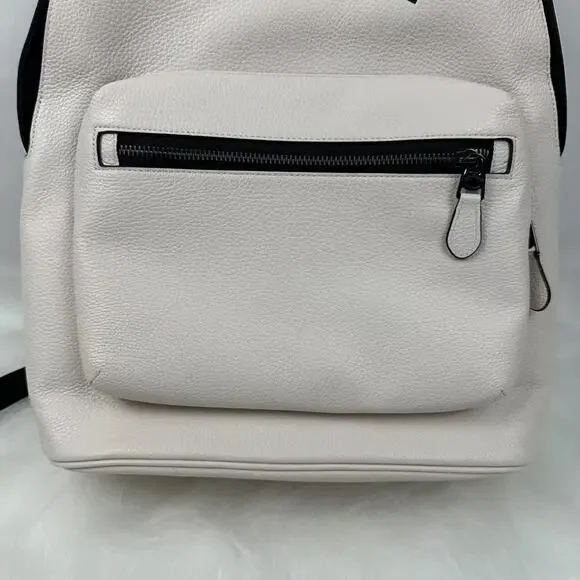 Coach West Backpack With Varsity Motif CAK14 In Leather Gunmetal/Chalk NWT